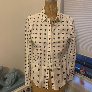 Joe Fresh White Shirt with Navy Blue Hearts